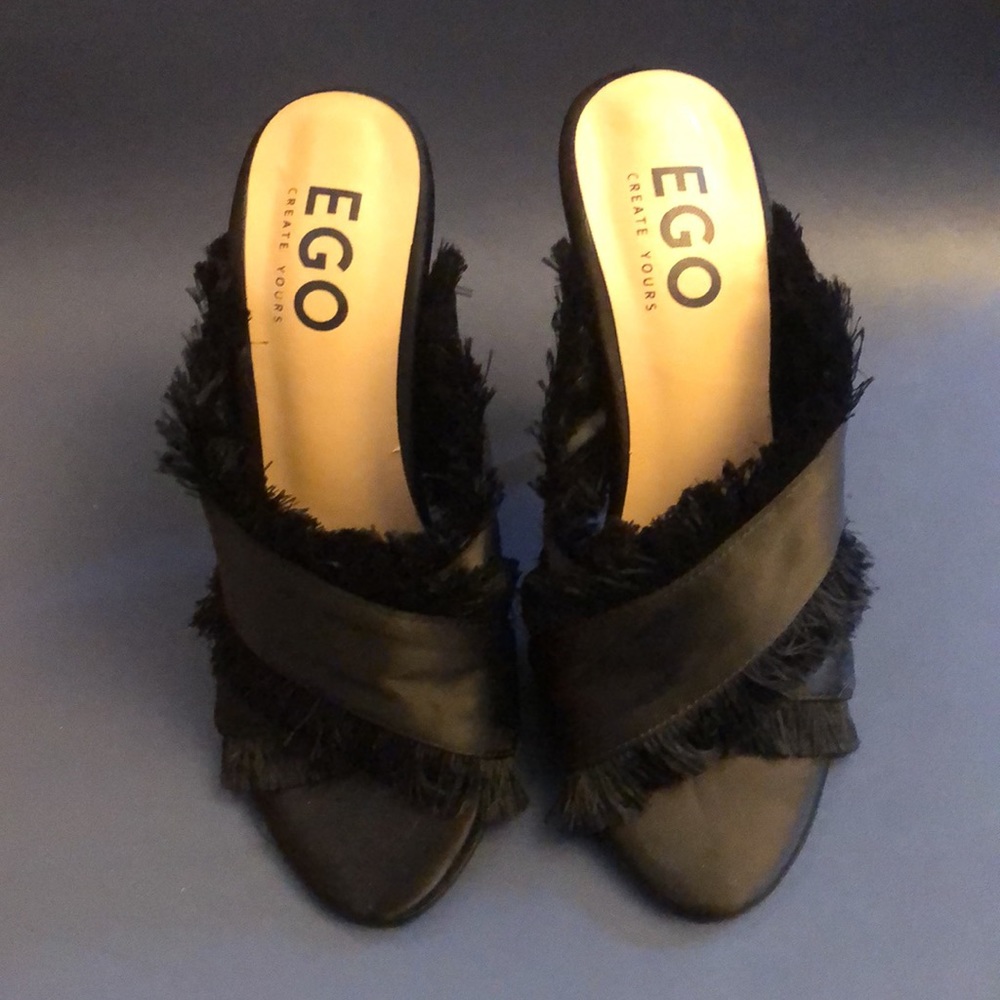 New Gorgeous Black Satin/Fringe EGO stiletto heels